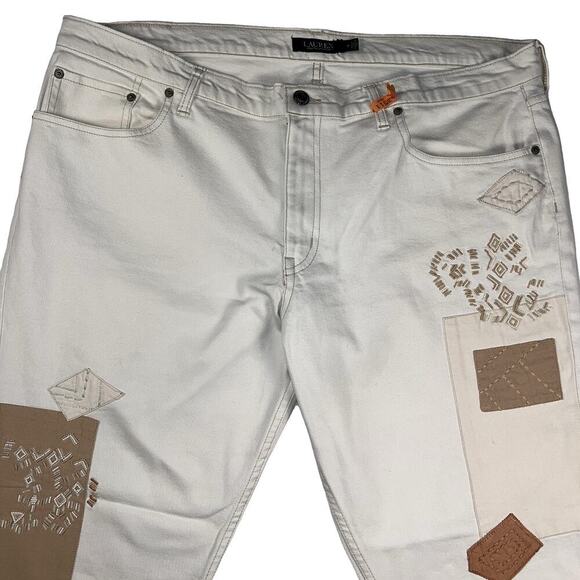 Lauren Ralph Lauren Women's Patchwork Relaxed Tapered Ankle Jeans Cream Size 16 - Picture 3 of 15